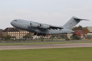 In it for the long haul: A C-17A Globemaster lifts off from RAF Brize Norton for another long-haul flight.
