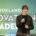 Professor Brian Cox talking at the Brooklands Innovation Academy. Credit: JP Bland for Brooklands Museum