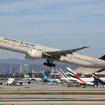 Saudia Boeing 777-300 airplane at Los Angeles International Airport